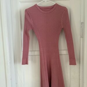 Elegant Pink Ribbed Knit Dress